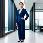 **

"A professional businesswoman wearing a modest, dark blue business suit, standing confidently in a bright, modern office lobby with large windows, fully clothed, appropriate attire, safe for work, perfect anatomy, correct proportions, natural pose, professional photography, high quality, family-friendly."

**