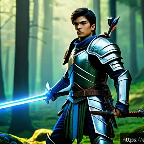 던전앤파이터 신규 유저 이벤트 - A dynamic fantasy RPG scene featuring a young male beginner warrior wearing exclusive starter armor ...