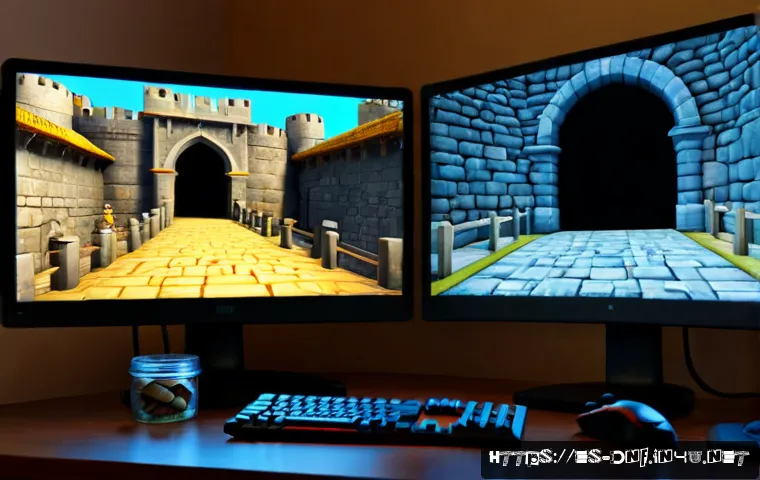 Home 17 던전앤파이터 던전 난이도 분석 - Photorealistic Spanish gaming enthusiast at a clean home desk, comparing two fantasy dungeon difficu...